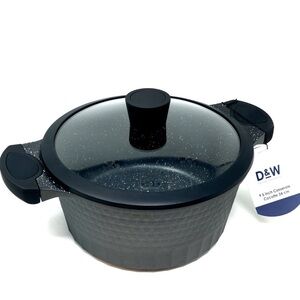 D&W Premium Cookware 9.5in Stock Pot Casserole with Lid Non-stick 4.5QT "Black"